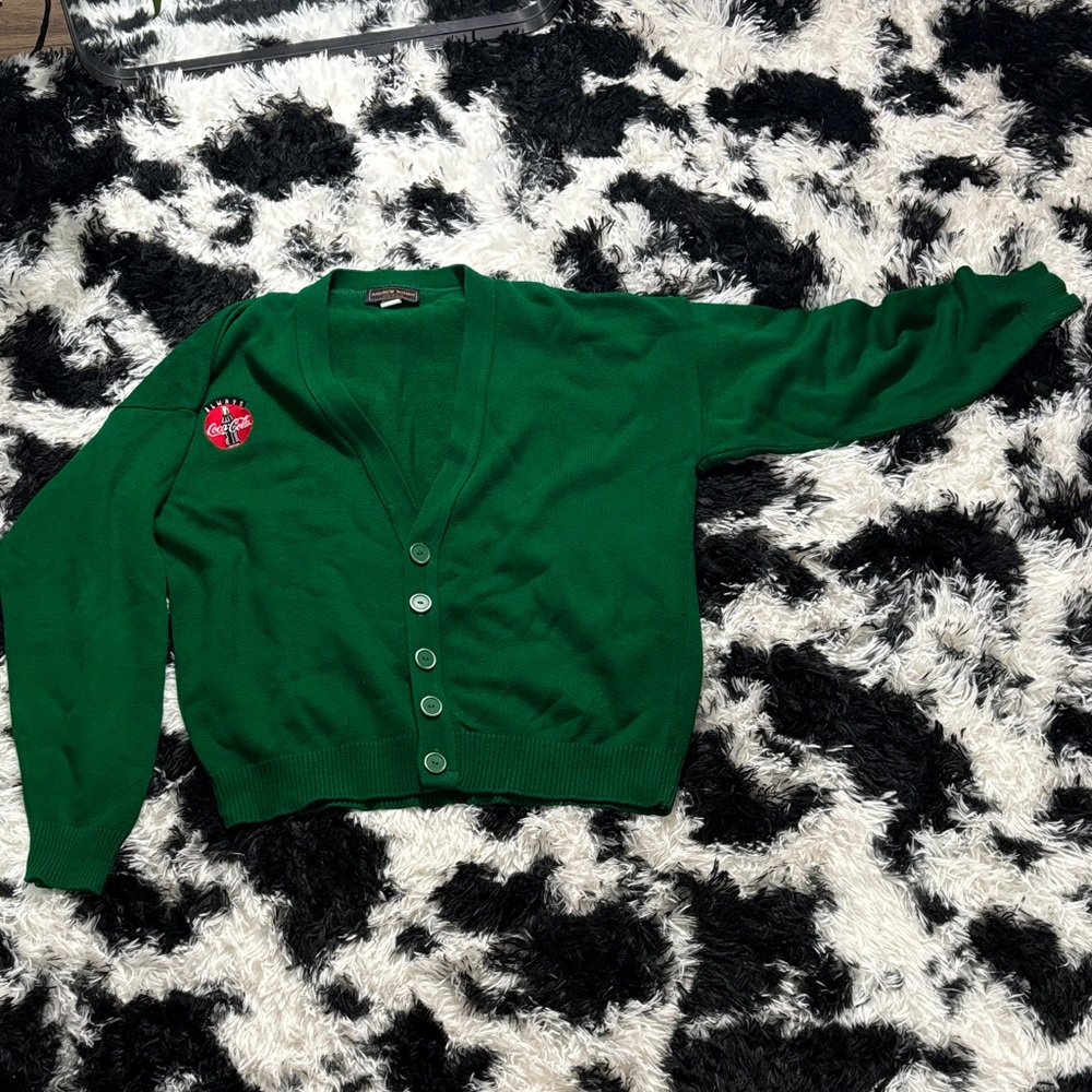 Vintage Andrew Rohan Coca-Cola Green Cardigan Red Trim Collector Size XL